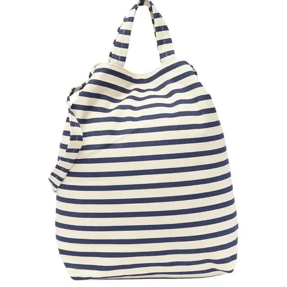 BAGGU Shoulder Tote Duck Bag, Blue & Cream Striped w/adjustable drop length - Picture 3 of 9